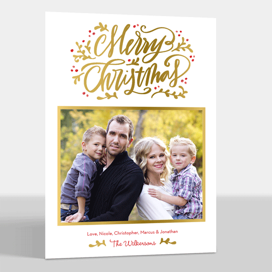 Scripted Season Foil Pressed Flat Holiday Photo Cards